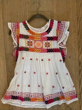 Ark & Co White Embroidered Flutter Sleeve Peasant Blouse with Pink Orange Green